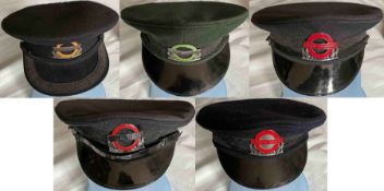 Selection (5) of London Transport 1960s/70s Inspector-grade UNIFORM HATS with enamel BADGES