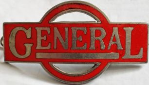 1920s ''General'' CAP BADGE in orange-red enamel on brass. It is thought that the much less-common