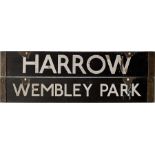 London Underground CO/CP Stock enamel CAB DESTINATION PLATE for Harrow/Wembley Park on the