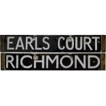 London Underground Q-Stock enamel CAB DESTINATION PLATE for Earls Court / Richmond on the District