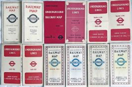 Quantity (12) of 1935-45 London Underground POCKET MAPS, 8 are card diagrams, 4 are the larger,