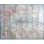 1938 (copyright 1934) London Transport quad-royal POSTER MAP "Green Line Coach & Country Bus