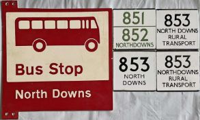 Selection (5) of North Downs Rural Transport items comprising 4 London Transport bus stop enamel E-
