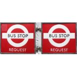 1940s/50s London Transport enamel BUS STOP FLAG, the 'request' version. Double-sided with two enamel