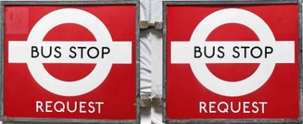 1940s/50s London Transport enamel BUS STOP FLAG, the 'request' version. Double-sided with two enamel