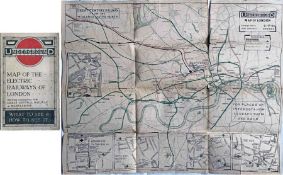 c1914 London Underground pocket MAP OF THE ELECTRIC RAILWAYS OF LONDON 'showing connections with the