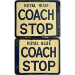 A 1950s/60s enamel COACH STOP FLAG 'Royal Blue'. A double-sided sign measuring 13" x 10.5" (33cm x