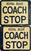 A 1950s/60s enamel COACH STOP FLAG 'Royal Blue'. A double-sided sign measuring 13" x 10.5" (33cm x