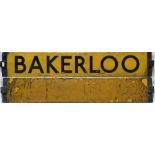 London Underground Standard or 1938 Tube Stock enamel CAB DESTINATION PLATE 'Bakerloo' on a yellow