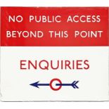 1950s London Transport enamel BUS GARAGE SIGN 'No public access beyond this point - Enquiries'