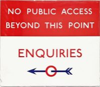 1950s London Transport enamel BUS GARAGE SIGN 'No public access beyond this point - Enquiries'