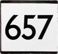 London Transport bus stop enamel E-PLATE for trolleybus route 657 which ran from Hounslow to