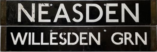 London Underground 1938-Tube Stock enamel CAB DESTINATION PLATE for Neasden / Willesden Green on the