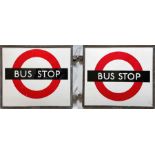 1940s/50s London Transport enamel BUS STOP FLAG, the 'compulsory' version. Double-sided with two