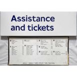 Pair of London Underground SIGNS comprising a c 1980s enamel 'Assistance & Tickets', flanged, size