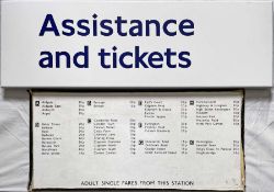 Pair of London Underground SIGNS comprising a c 1980s enamel 'Assistance & Tickets', flanged, size
