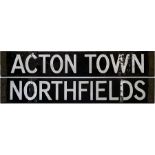 London Underground enamel CAB DESTINATION PLATE for Acton Town / Northfields which could have been