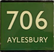 London Transport coach stop enamel E-PLATE for Green Line route 706 destinated Aylesbury. Plates