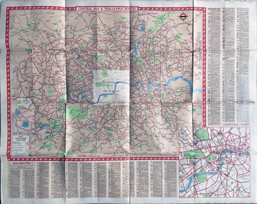 Pair of 1940s/50s London Transport quad-royal POSTER MAPS comprising c1948-50 "Central Bus - Image 3 of 3