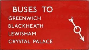 1950s/60s London Transport ENAMEL SIGN 'Buses to Greenwich, Blackheath, Lewisham, Crystal Palace'