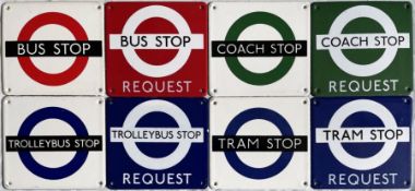 A full set (8) of miniature London Transport enamel BUS STOP SIGNS manufactured in the 1970s by