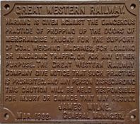 Great Western Railway (GWR) cast-iron SIGN 'Warning is given against the dangerous practice of