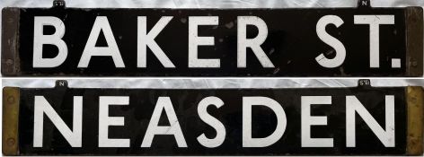 London Underground CO/CP Stock enamel CAB DESTINATION PLATE for Baker St. / Neasden on the