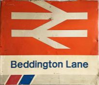 Network SouthEast STATION SIGN with large National Rail logo from Beddington Lane on the West