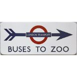 1950s-early 1960s London Transport enamel SIGN 'Buses to Zoo' with a 'London Transport' bullseye
