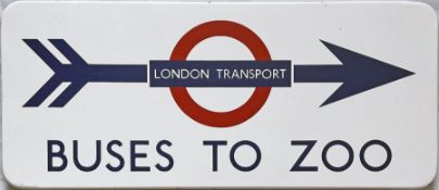 1950s-early 1960s London Transport enamel SIGN 'Buses to Zoo' with a 'London Transport' bullseye