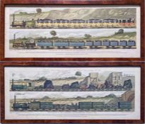 Pair of 1894 COLOUR LITHOGRAPH PRINTS "Travelling on the Liverpool and Manchester Railway, 1831".
