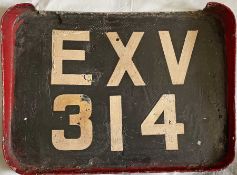 London Transport TROLLEYBUS REAR REGISTRATION PLATE EXV 314 from 1939 K2-class 1314, scrapped at