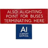 Pair of London Transport bus stop items comprising an enamel Q-PLATE 'Also Alighting Point for Buses