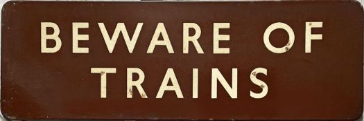 British Railways (Western Region) ENAMEL SIGN 'Beware of Trains'. A flanged sign measuring 36" x 12"