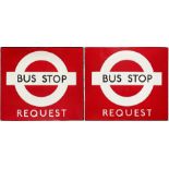 1950s/60s London Transport enamel BUS STOP FLAG, the 'Request' version. Believed to be an early