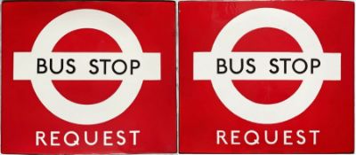 1950s/60s London Transport enamel BUS STOP FLAG, the 'Request' version. Believed to be an early