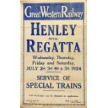 1924 Great Western Railway (GWR) double-royal letterpress POSTER 'Henley Royal Regatta - July 1924 -