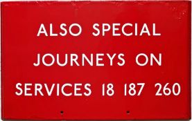 London Transport bus stop enamel G-PLATE "Also Special Journeys On Services 18, 187, 260". We