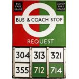 1950s London Transport enamel BUS & COACH STOP SIGN (Request version) bearing a display of 6 E-