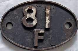 British Railways (Western Region) cast-iron SHEDPLATE 81F from Oxford 1950-73 and sub-sheds Abingdon