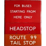 Trio of London Transport bus stop G-PLATES comprising enamel E6-size "For Buses Starting From Here
