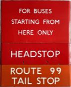 Trio of London Transport bus stop G-PLATES comprising enamel E6-size "For Buses Starting From Here
