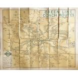 1937 (copyright 1936) London Transport quad-royal POSTER MAP "Green Line Coach Routes". It shows all