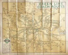 1937 (copyright 1936) London Transport quad-royal POSTER MAP "Green Line Coach Routes". It shows all