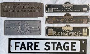 Selection (6) of bus-related, small PLATES comprising London Transport bodybuilders' alloy plates