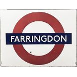1950s/60s London Underground enamel PLATFORM BULLSEYE SIGN from Farringdon Station on the