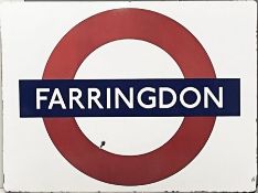 1950s/60s London Underground enamel PLATFORM BULLSEYE SIGN from Farringdon Station on the