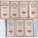 Selection (7) of WW2 London Transport POCKET FOLDERS of Bus Routes, Central Area and Bus, Trolleybus