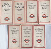 Selection (7) of WW2 London Transport POCKET FOLDERS of Bus Routes, Central Area and Bus, Trolleybus