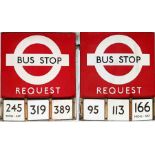 1950s/60s London Transport enamel BUS STOP FLAG (Request), an E3 version with runners and 6 E-PLATES